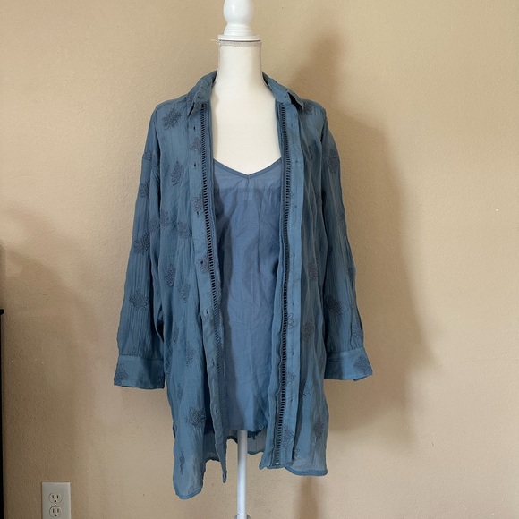 Sundance Blue Catalog Cloverfield Cotton Tunic Shirt Sz M Embroidered Coastal - Picture 3 of 13